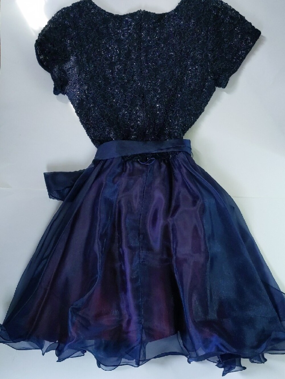 Navy Blue Lace & Chiffon Fit-and-Flare Dress - Picture 8 of 15